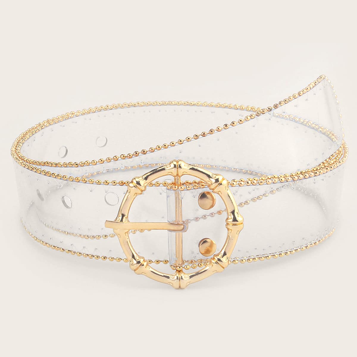 Metal Textured Round Buckle Transparent Belt