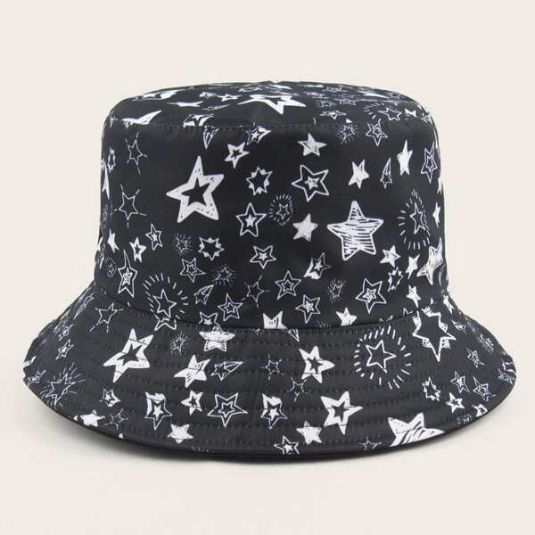 

Men Star Pattern Bucket Hat, Black