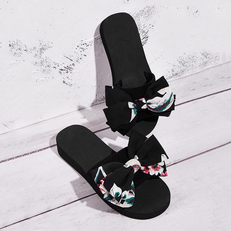 

Bow Decor Open Toe Sliders, Multicolor
