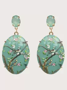 juran 1pair Flower & Bird Decor Geometric Drop Earrings Valentines,Mom,Mother,Mother's Day,Gift - Green - View 1