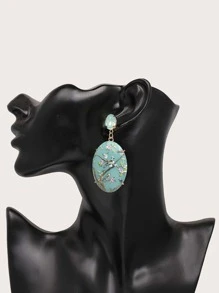 juran 1pair Flower & Bird Decor Geometric Drop Earrings Valentines,Mom,Mother,Mother's Day,Gift - Green - View 2