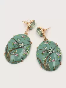 juran 1pair Flower & Bird Decor Geometric Drop Earrings Valentines,Mom,Mother,Mother's Day,Gift - Green - View 4