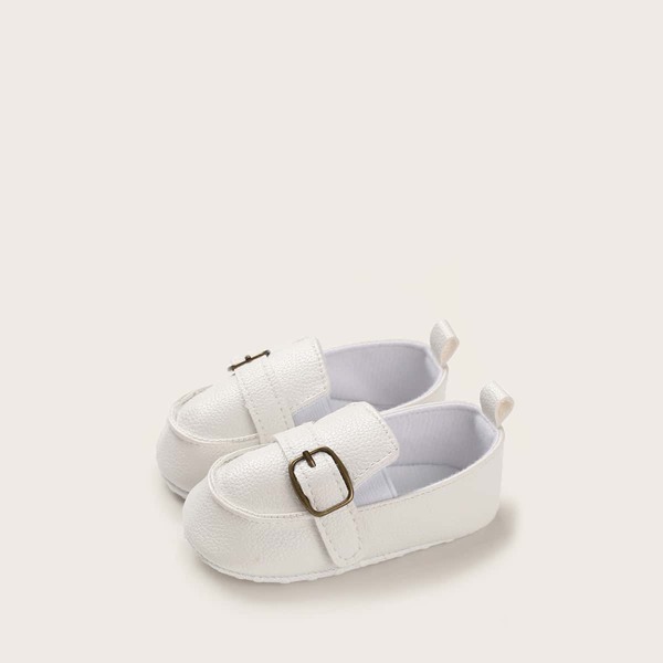 

Baby Girl Buckle Decor Flats, White