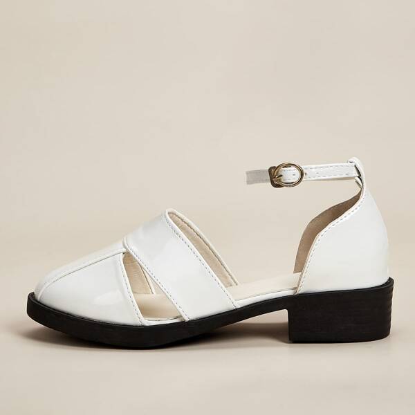 

Minimalist Ankle Strap Chunky Heels, White