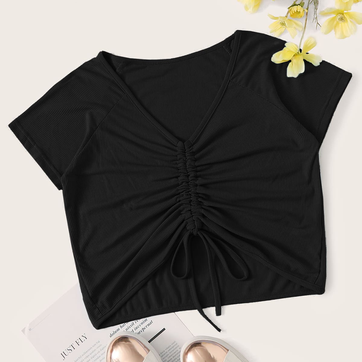 

Drawstring Black Crop Top