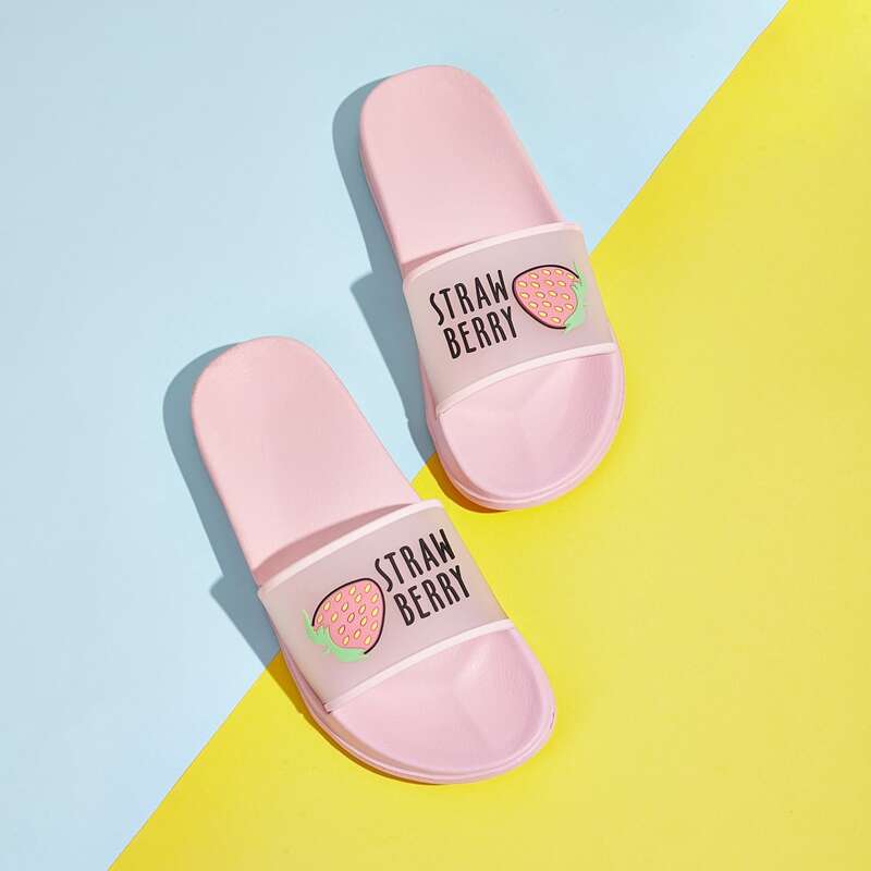 

Strawberry & Letter Graphic Sliders, Pink