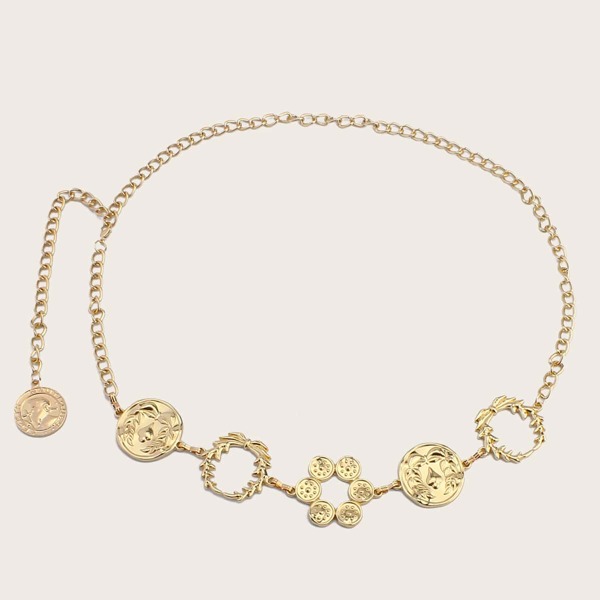 

Coin Decor Metal Chain Belt, Gold