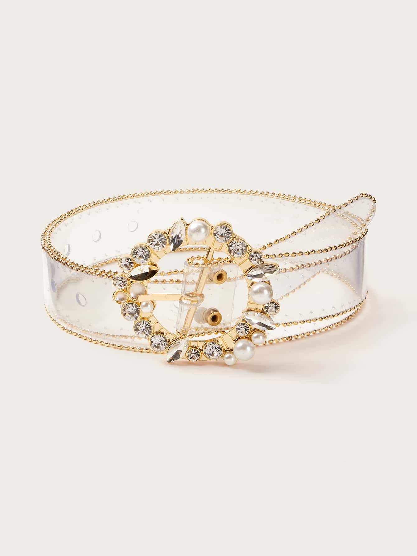 Rhinestone Decor Faux Pearl Decor Transparent Belt thumbnail