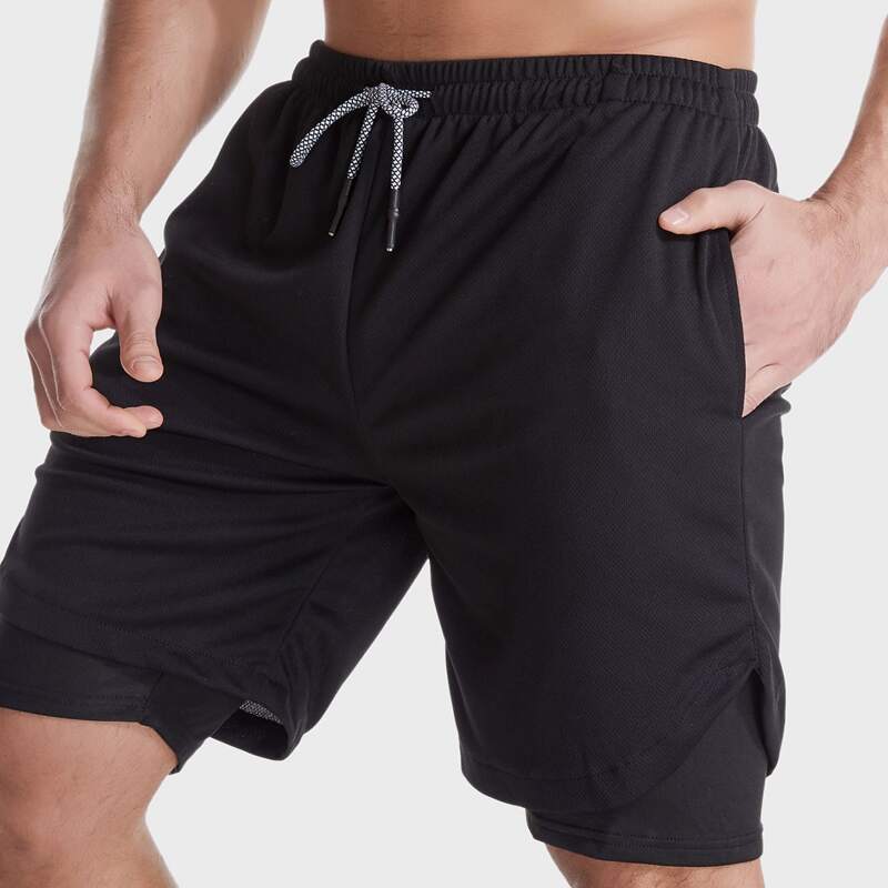

Guys Pocket Side Drawstring Lined Athletic Shorts, Black