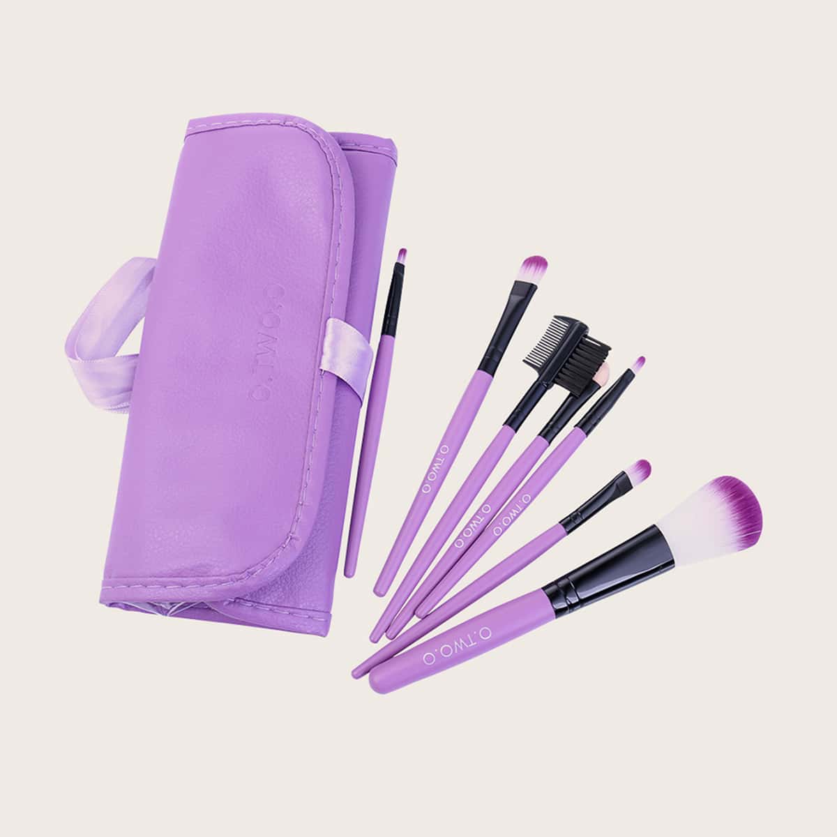 

7pcs Duo-fiber Makeup Brush Set With Bag, Purple
