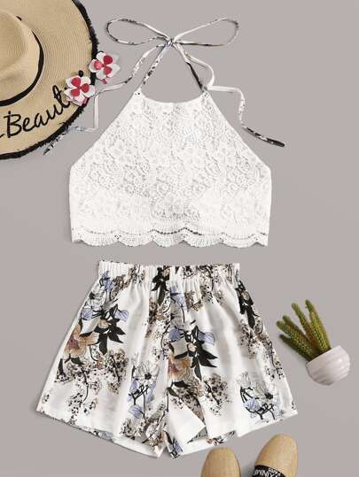 Multicolorido Tie Back Floral Boho Roupa de 2pçs