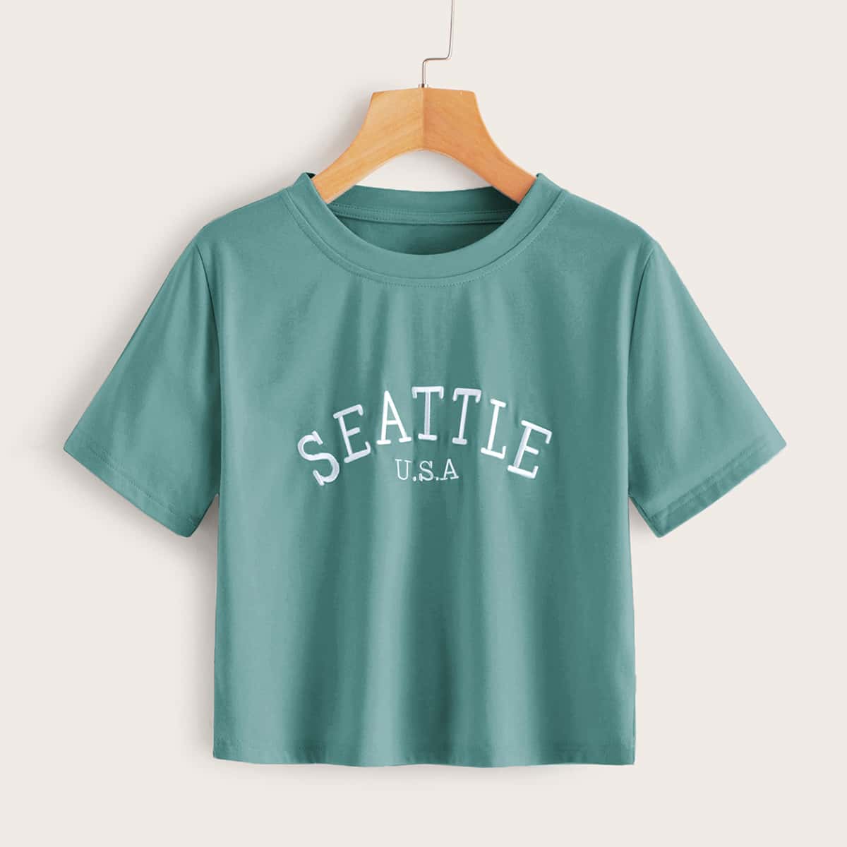 

Letter Embroidery Crop Top, Green