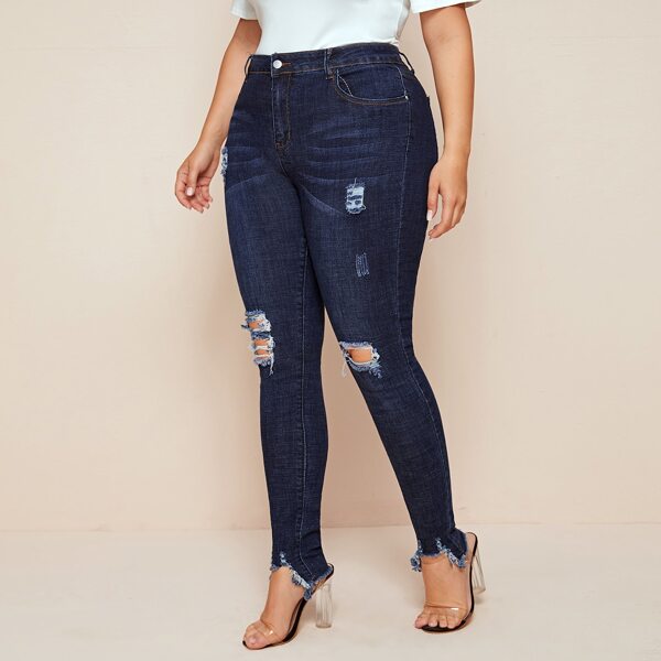 

Plus Raw Hem Ripped Skinny Jeans, Navy blue