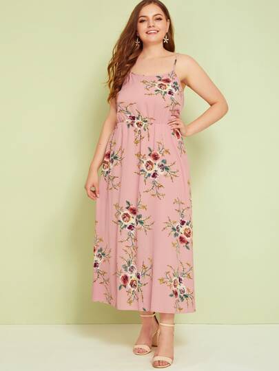Plus Floral Print Blouson Cami Long Dress