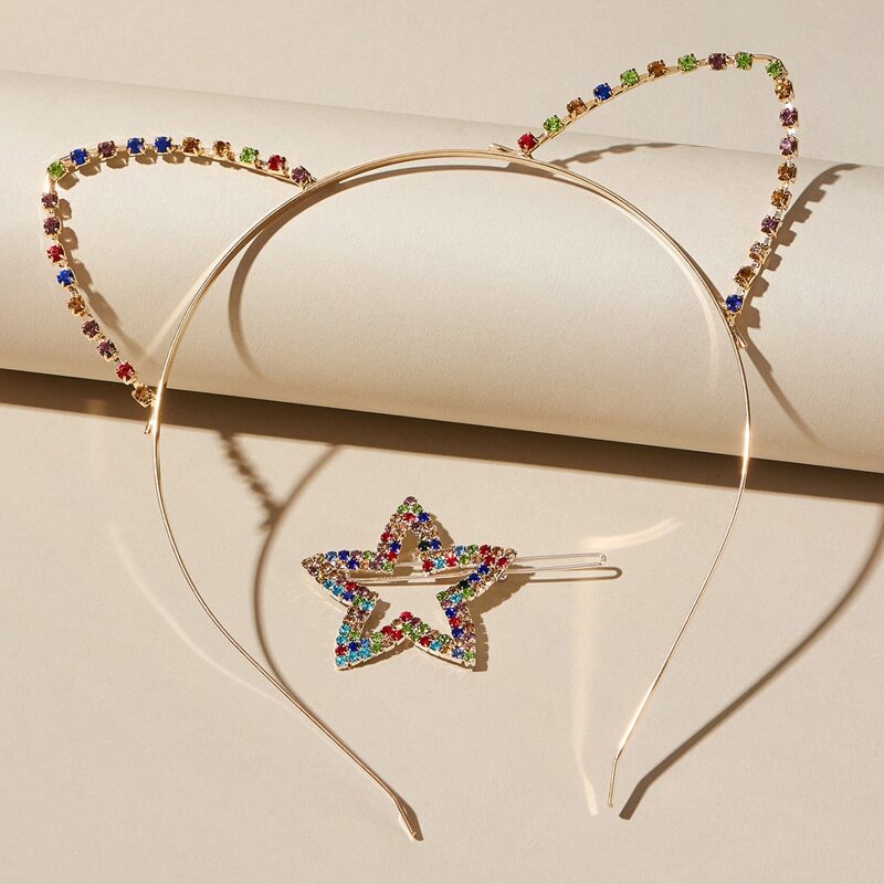 

2pcs Colorful Rhinestone Engraved Star Shaped Hair Accessory, Multicolor