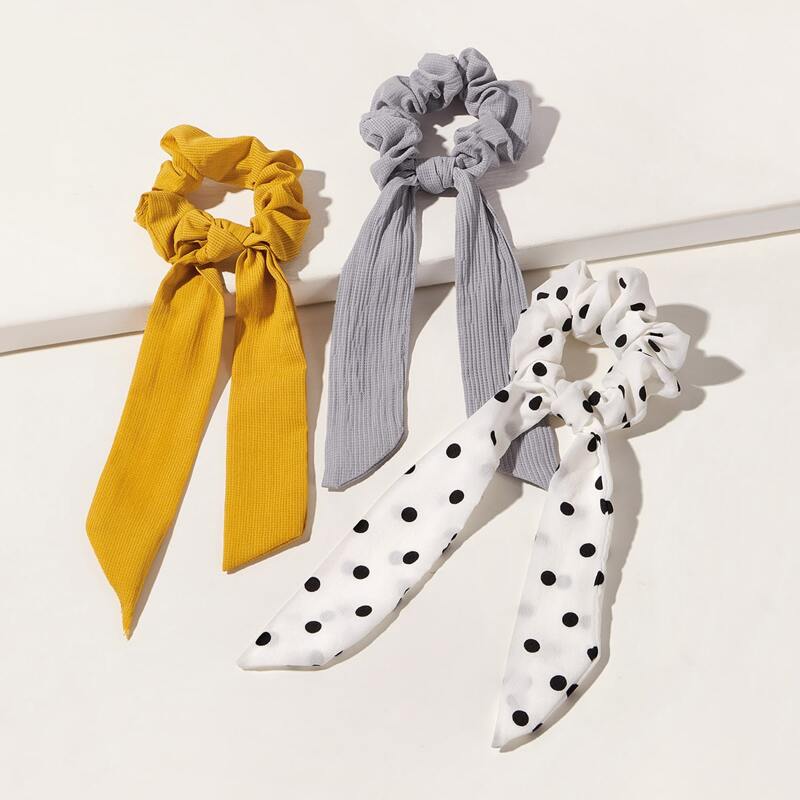 

3pcs Polka Dot Pattern Scrunchie Scarf, Multicolor