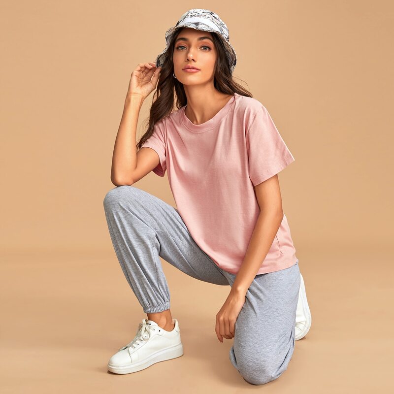 

Solid Short Sleeve Tee & Joggers PJ Set, Multicolor