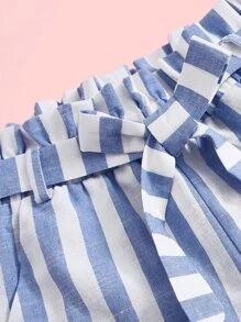 SHEIN Girls One Shoulder Puff Sleeve Top and Paperbag Waist Trousers Set - Multicolor - View 3