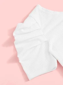 SHEIN Girls One Shoulder Puff Sleeve Top and Paperbag Waist Trousers Set - Multicolor - View 4