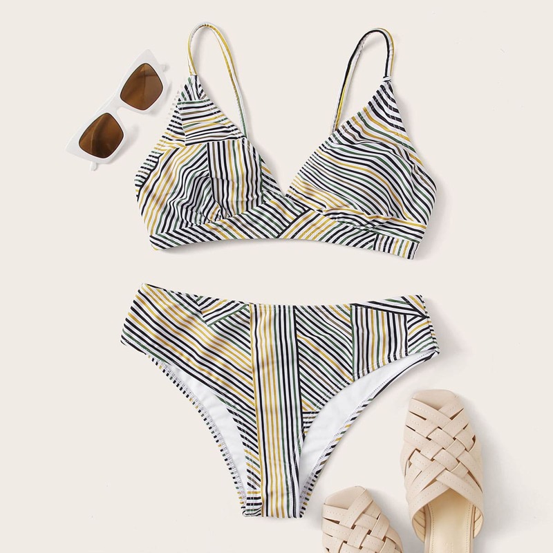 

Striped Print Bikini Swimsuit, Multicolor
