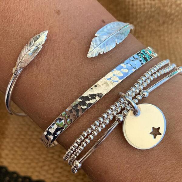 

5pcs Leaf Decor Beaded Bracelet, Silver