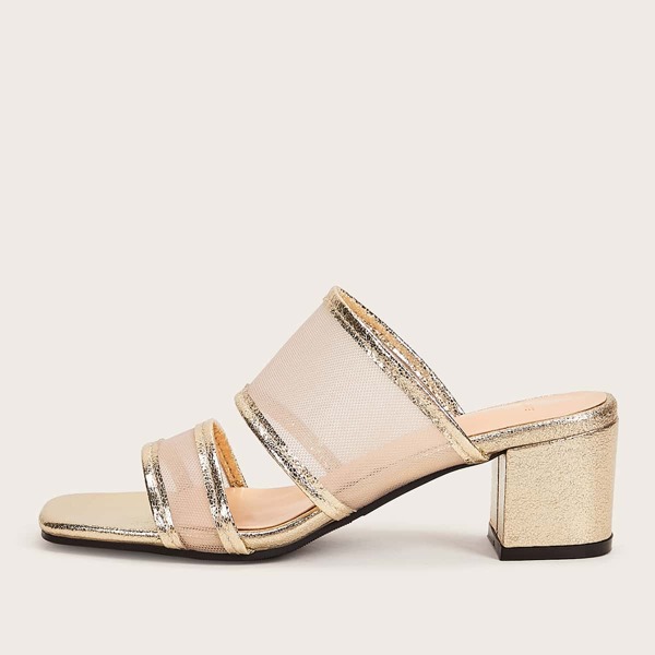 

Open Toe Heeled Mules, Gold
