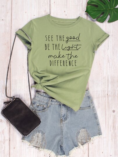 Slogan Graphic Round Neck Tee