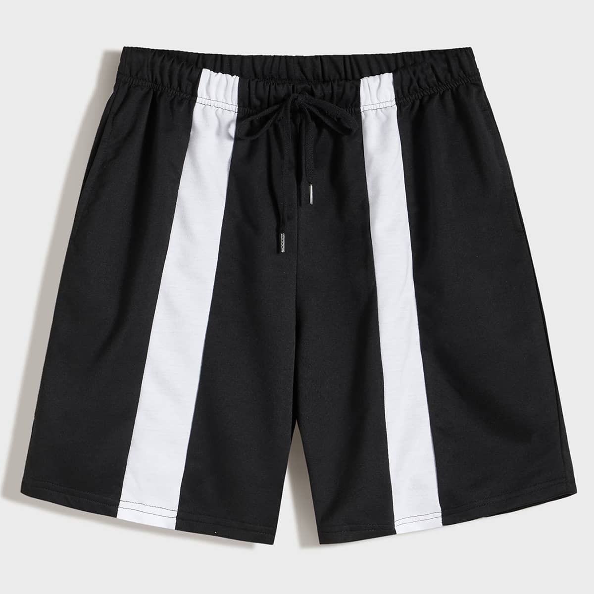 

Guys Contrast Panel Drawstring Track Shorts, Black