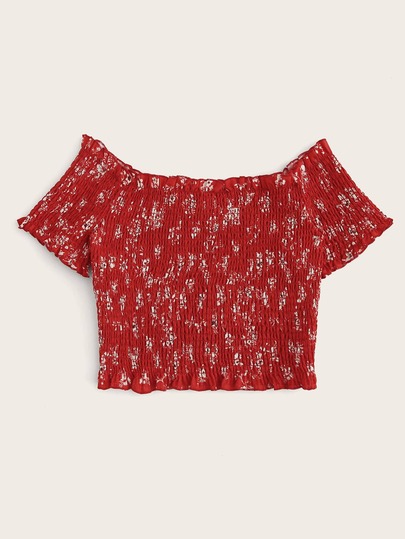 Vermelho Babado Florzinhas Boho Top
