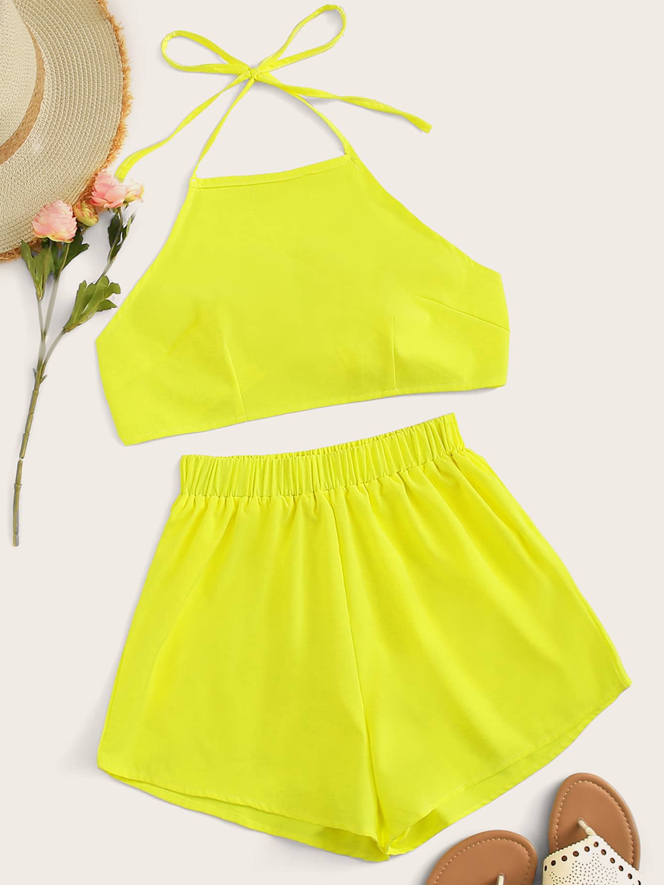 neon yellow halter top