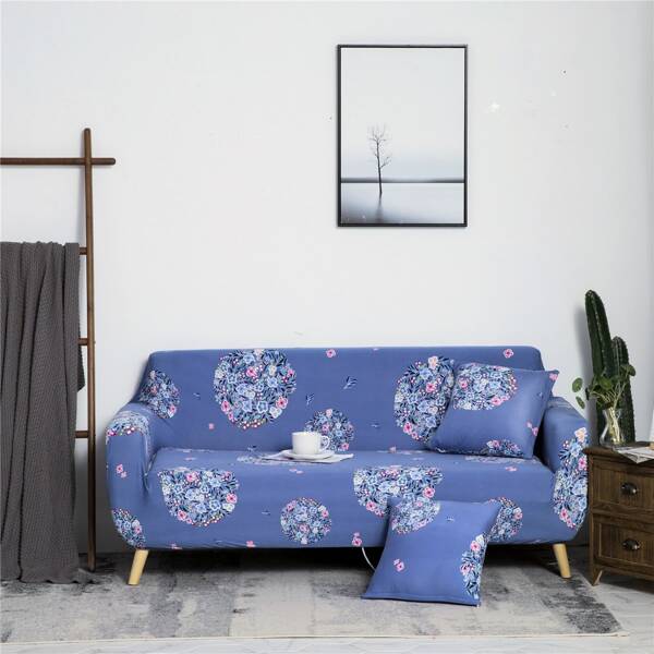 

Flower Print Stretchy Sofa Cover Without Cushion Cover, Blue