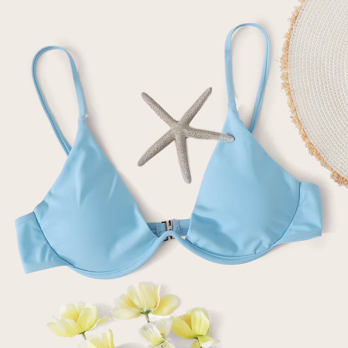 

Adjustable Strap Underwire Bikini Top, Blue