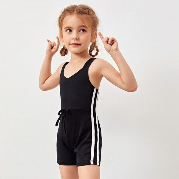 

Toddler Girls Tape Side Tank Romper, Black