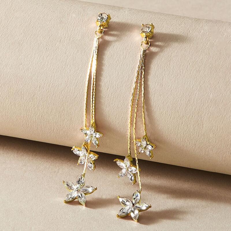

1pair Gemstone Decor Star Charm Drop Earrings, Multicolor