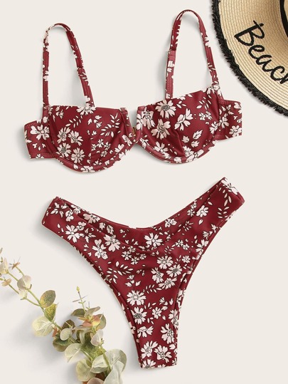 Floral High Cut Bikini Swimsuit