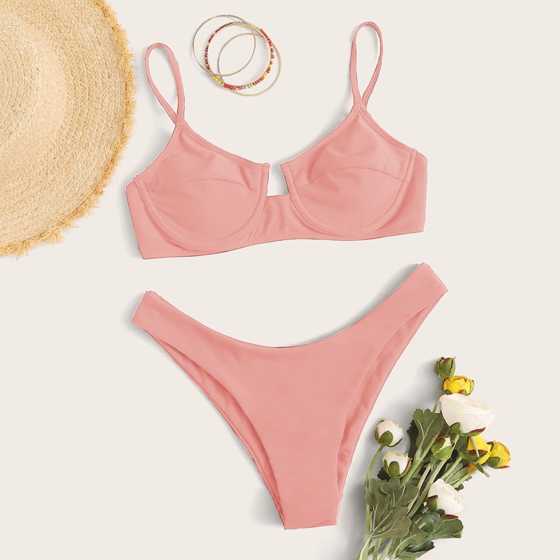 

Underwire High Cut Bikini Swimsuit, Pink
