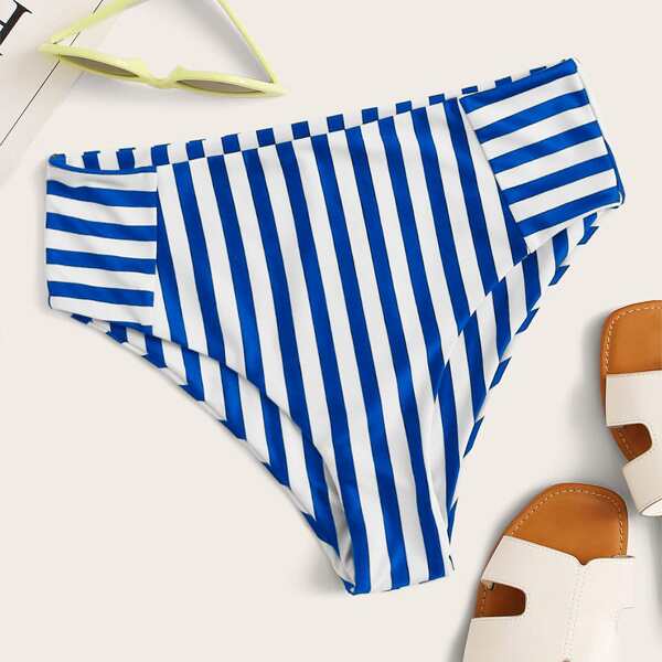 

Striped High Waisted Bikini Panty, Blue