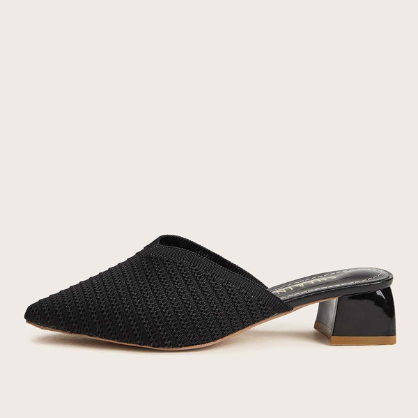 

Point Toe Block Heeled Mules, Black