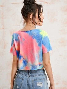 SHEIN 扎染毛邊短版T恤 - 彩色 - 查看 2
