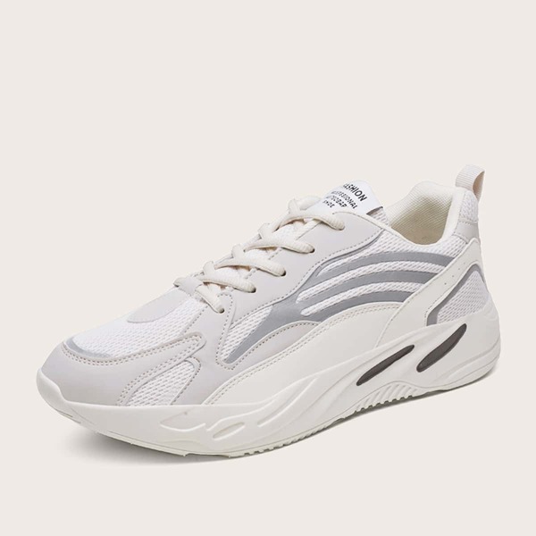 

Men Lace-up Front Mesh Panel Sneakers, Beige