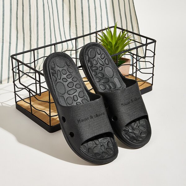 

Men Letter Graphic Textured Sole Slippers, Black