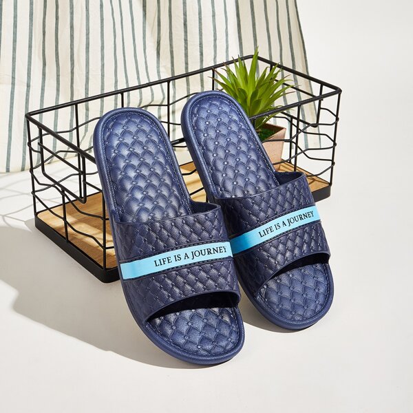 

Men Letter Graphic Wide Fit Sliders, Blue