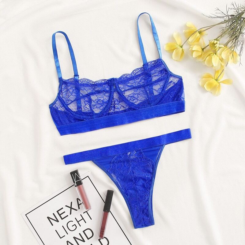 

Floral Lace Lingerie Set, Blue