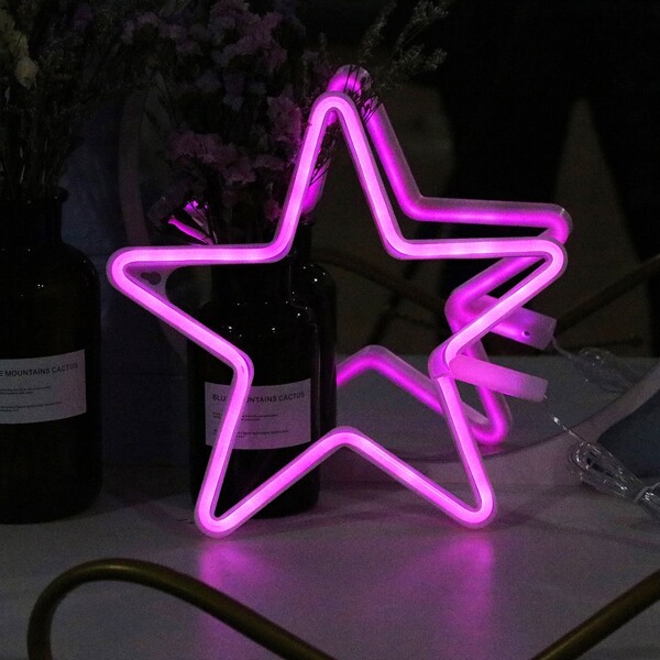 

1pc Star Shaped Neon Light, Pink