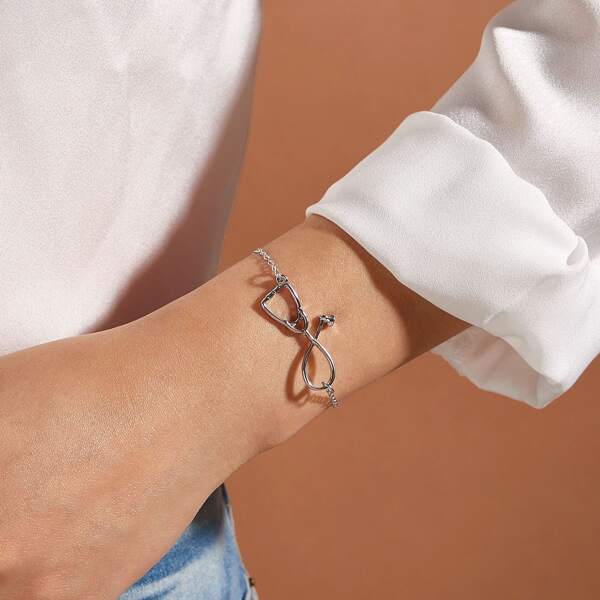 

1pc Stethoscope Charm Bracelet, Silver