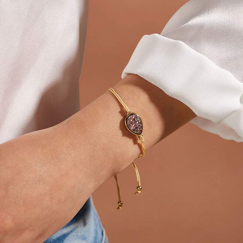 

1pc Water Drop Decor String Bracelet, Brown