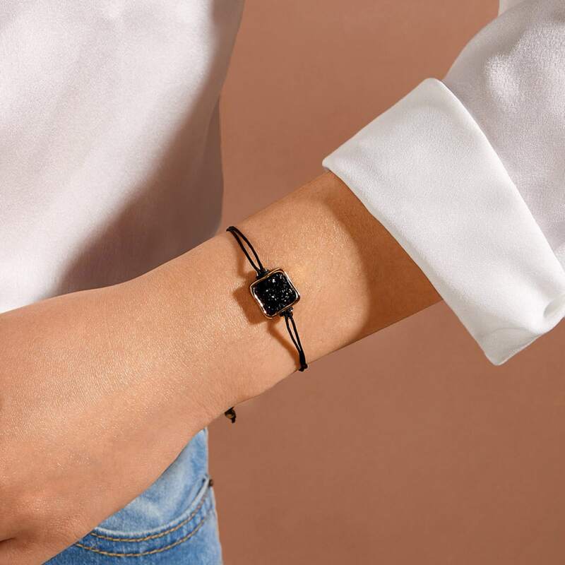

1pc Geometric Decor String Bracelet, Black