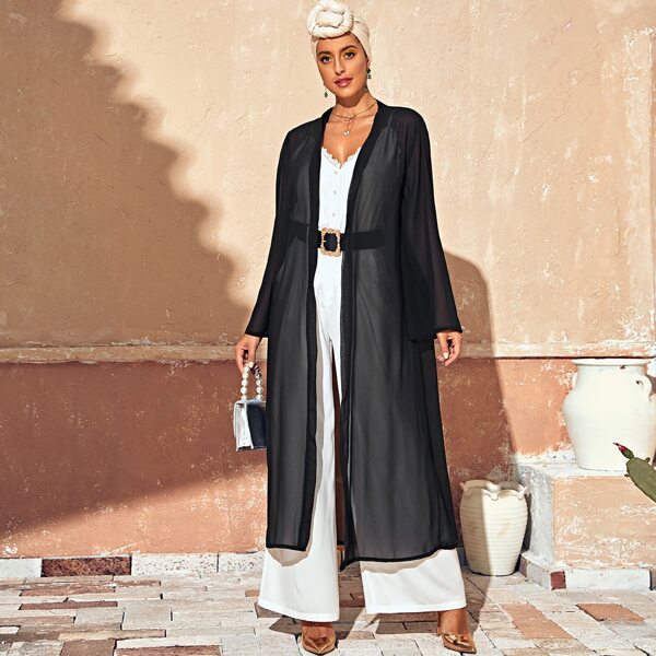 

Solid Sheer Chiffon Abaya, Black