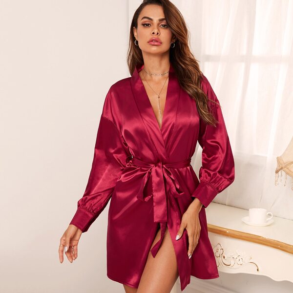 

Satin Belted Wrap Robe, Burgundy