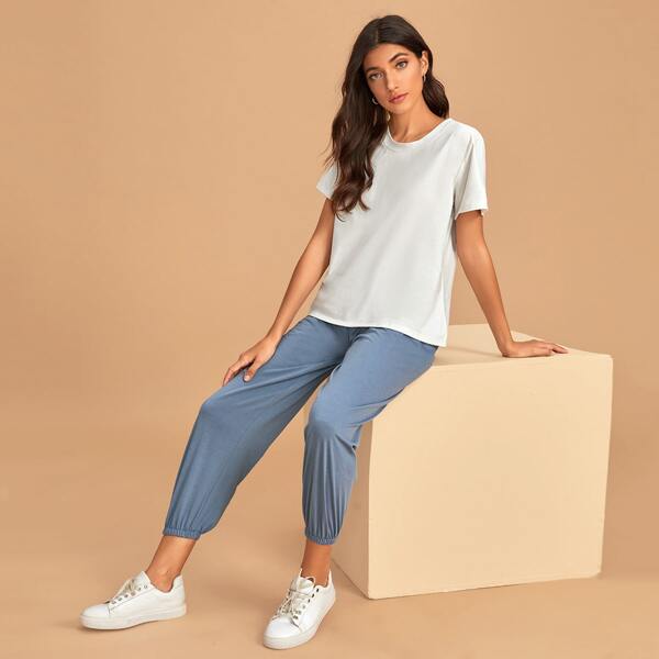 

Solid Tee & Pants PJ Set, Multicolor